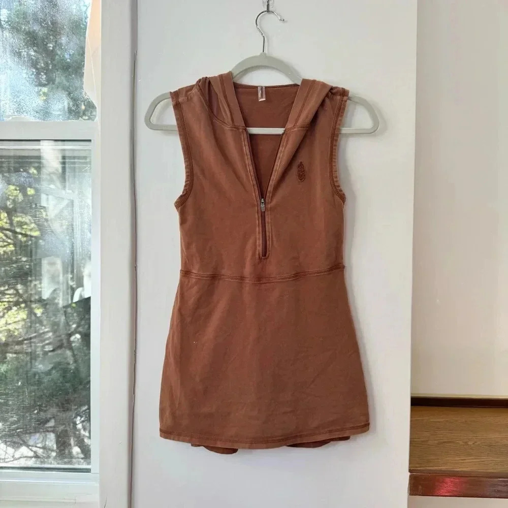New Free People Hot Shot Hooded Onesie Brown XS
